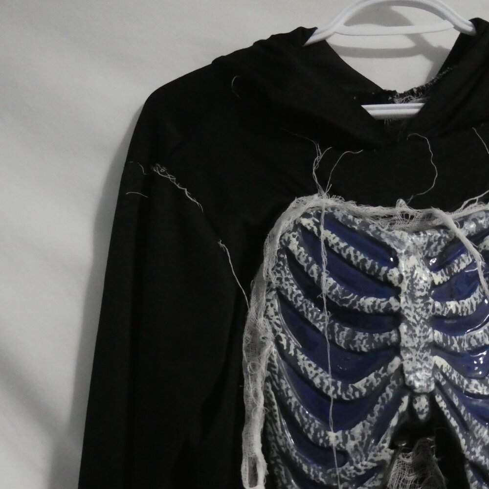 Black Skeleton Reaper Hooded Robe | large | Exposed Rib Cage | Dangling Webbing - Picture 4 of 16